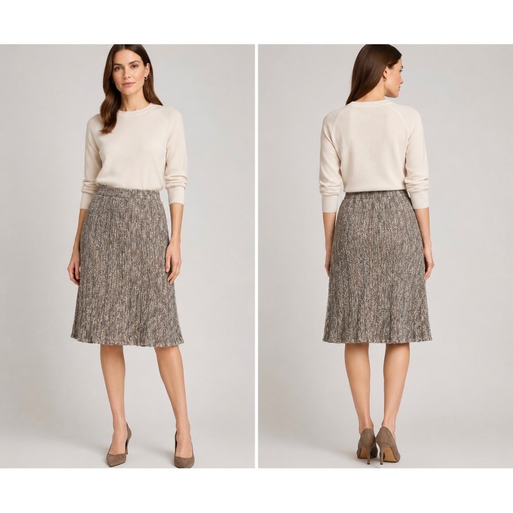 Lafayette 148 New York Wool Silk Blend Textured Knit A-Line Skirt Gray Taupe 14